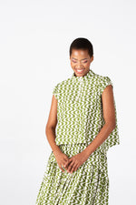 Colleen Eitzen Chartreuse/Cream Print Cat Top