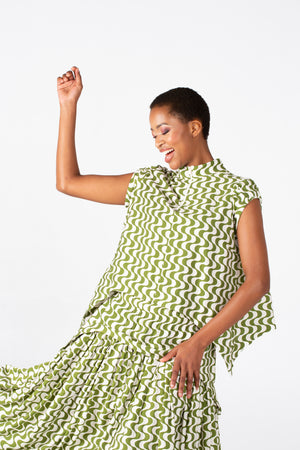Colleen Eitzen Chartreuse/Cream Print Cat Top