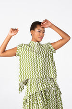 Colleen Eitzen Chartreuse/Cream Print Cat Top