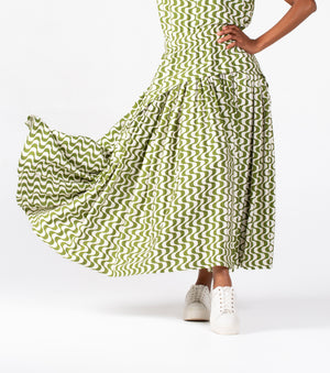 Colleen Chartreuse/Cream Print Cat Skirt