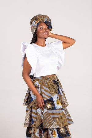 Frida Brown/Navy/White Layered Skirt