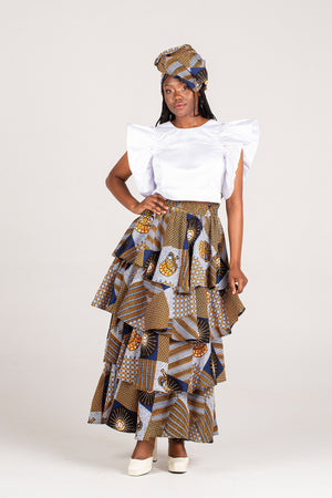 Frida Brown/Navy/White Layered Skirt