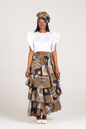 Frida Brown/Navy/White Layered Skirt