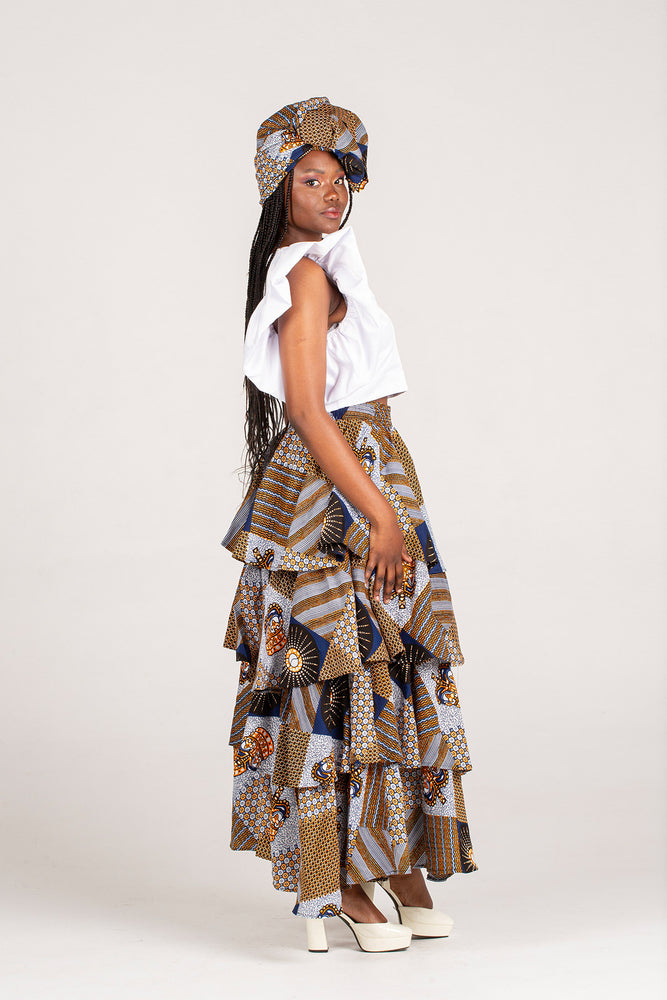 Frida Brown/Navy/White Layered Skirt