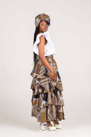 Frida Brown/Navy/White Layered Skirt