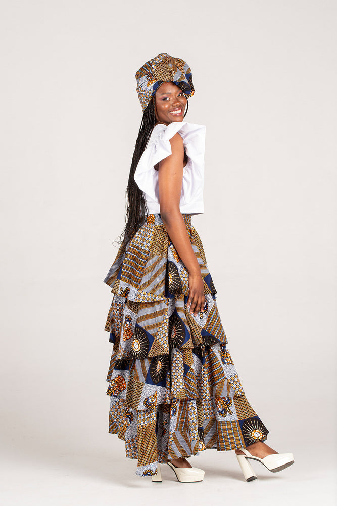 Frida Brown/Navy/White Layered Skirt