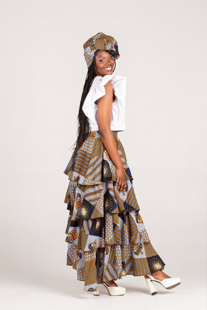 Frida Brown/Navy/White Layered Skirt
