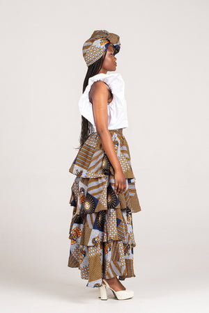 Frida Brown/Navy/White Layered Skirt