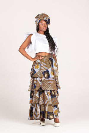 Frida Brown/Navy/White Layered Skirt