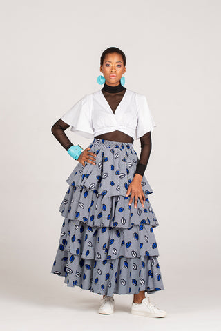 Frida Blue/Black/White Layered Skirt