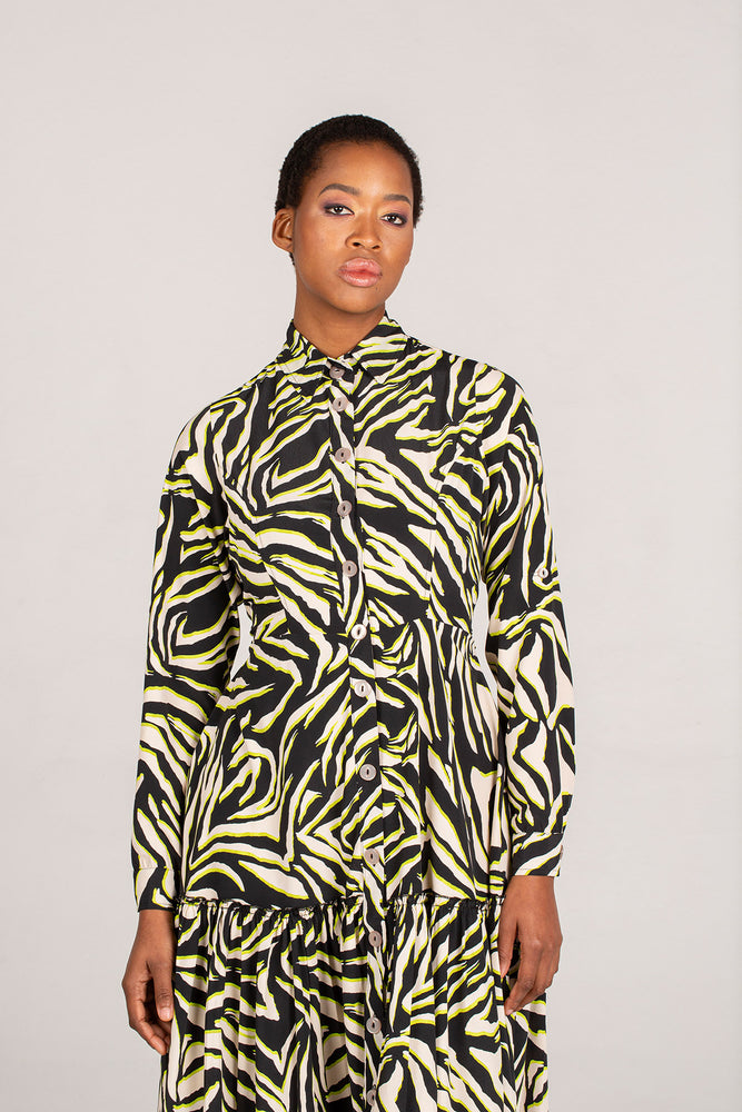 Frida Black/Cream Animal Print Gipsy Shirt Dress