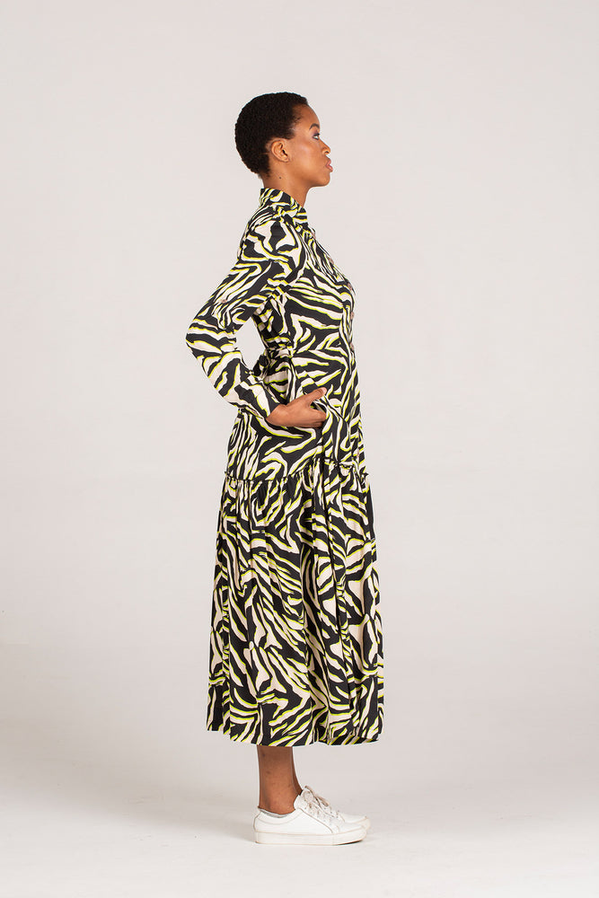 Frida Black/Cream Animal Print Gipsy Shirt Dress