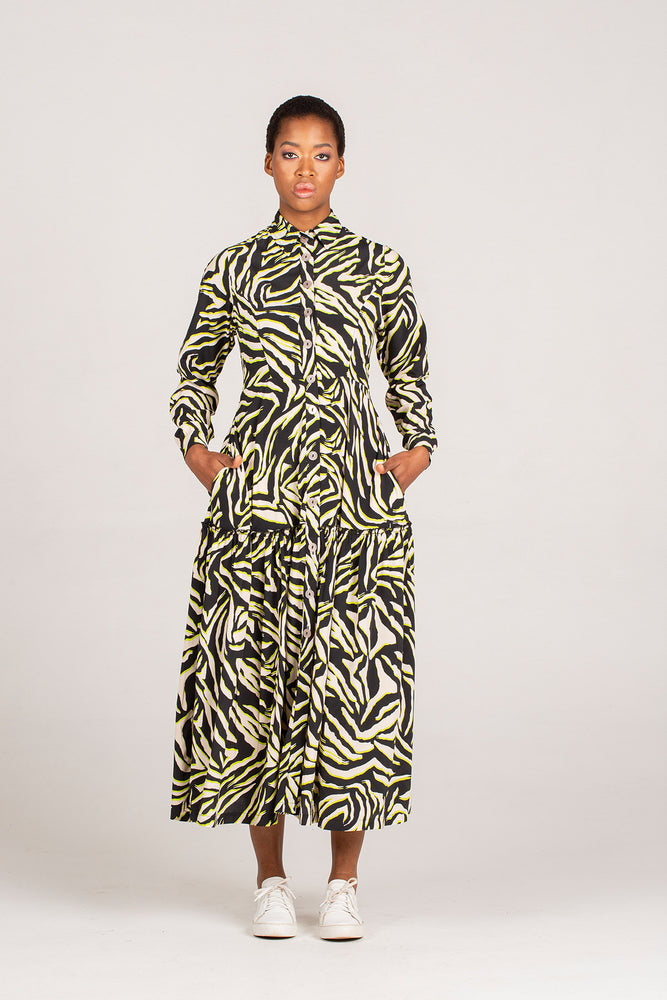 Frida Black/Cream Animal Print Gipsy Shirt Dress