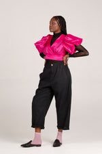 Frida Cerise Pink Bubble Sleeved  Crossover Top