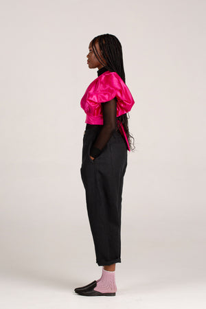 Frida Cerise Pink Bubble Sleeved  Crossover Top