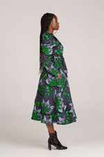 Frida Navy/Green Long Sleeved Midi Shirt Dress