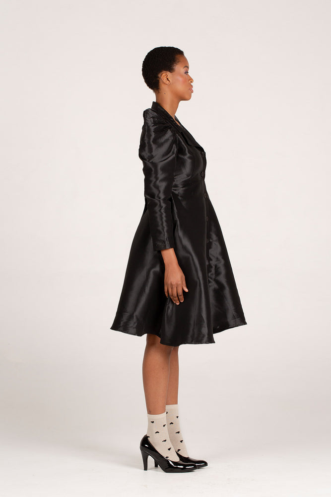 Frida Black Long Sleeved Duchess Dress
