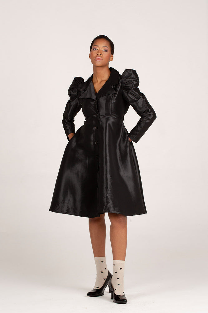 Frida Black Long Sleeved Duchess Dress