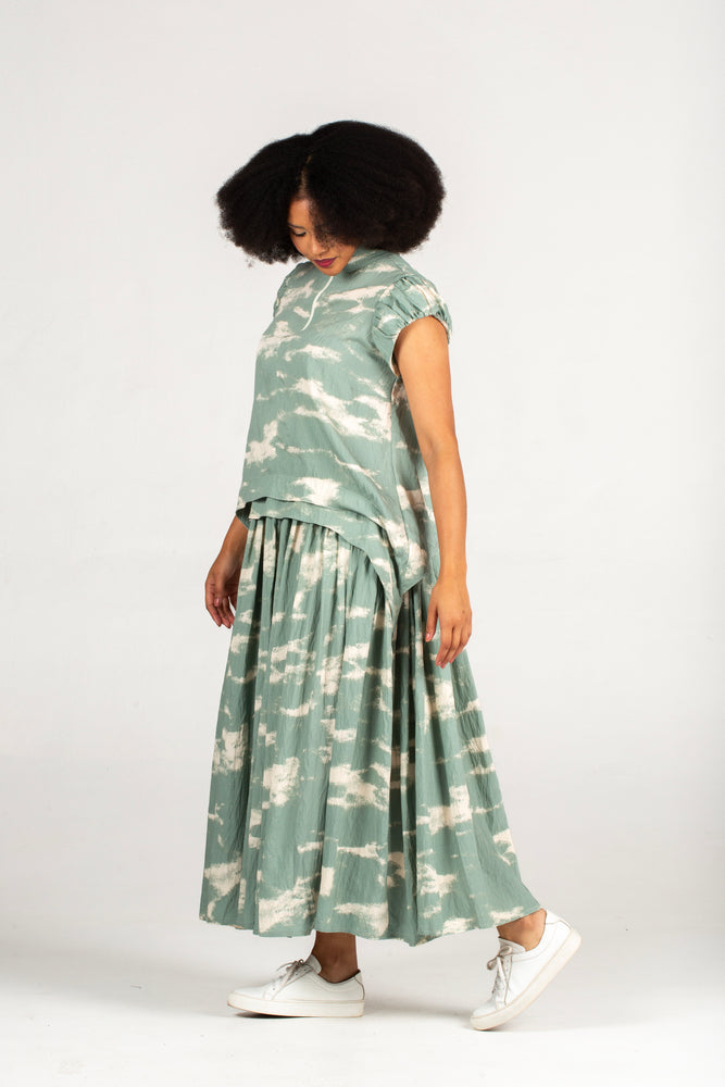 Colleen Eitzen Sage Cloud Print Rayon  Cat Top