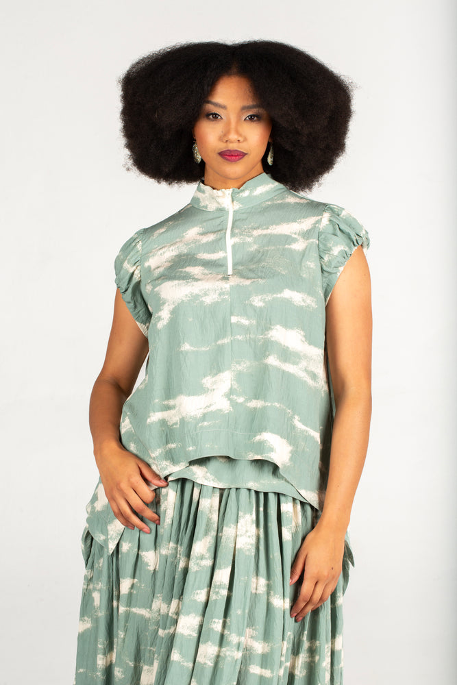 Colleen Eitzen Sage Cloud Print Rayon  Cat Top