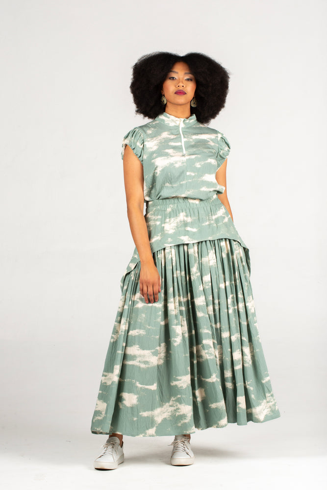 Colleen Eitzen Sage Cloud Print Rayon  Cat Top