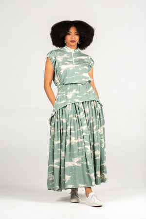 Colleen Eitzen Sage Cloud Print Rayon  Cat Top