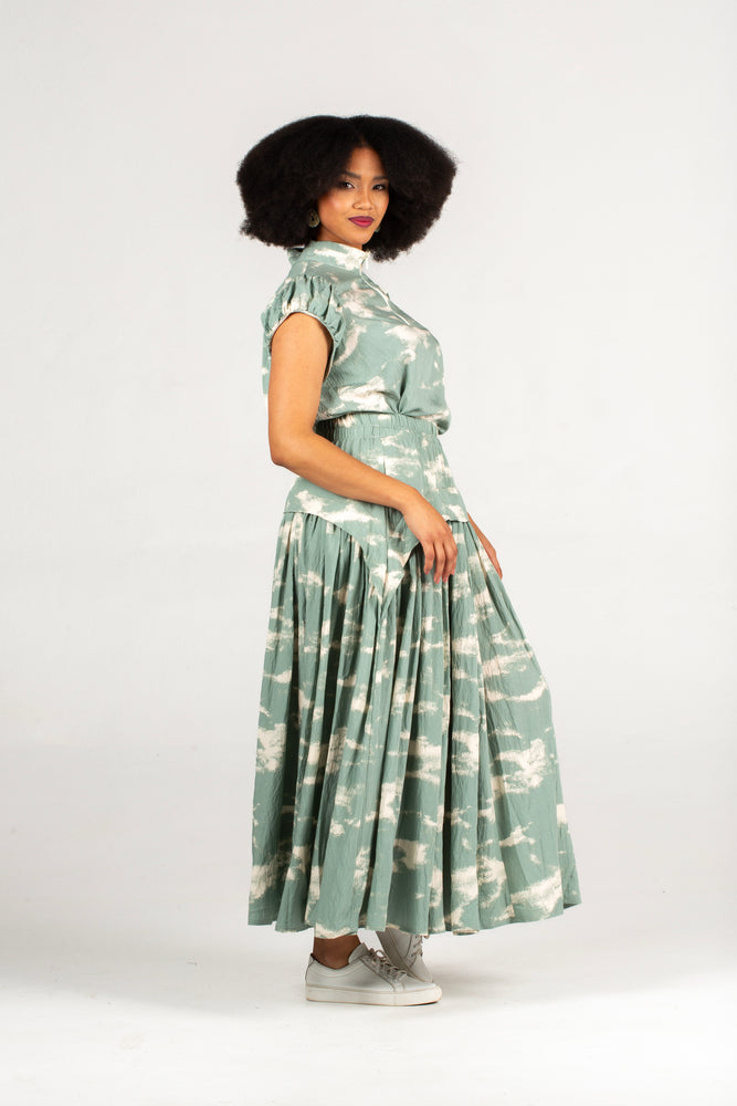 Colleen Eitzen Sage Cloud Print Rayon Cat Skirt