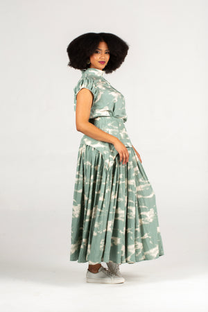 Colleen Eitzen Sage Cloud Print Rayon Cat Skirt