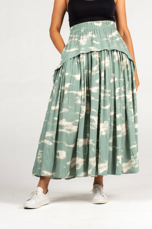 Colleen Eitzen Sage Cloud Print Rayon Cat Skirt