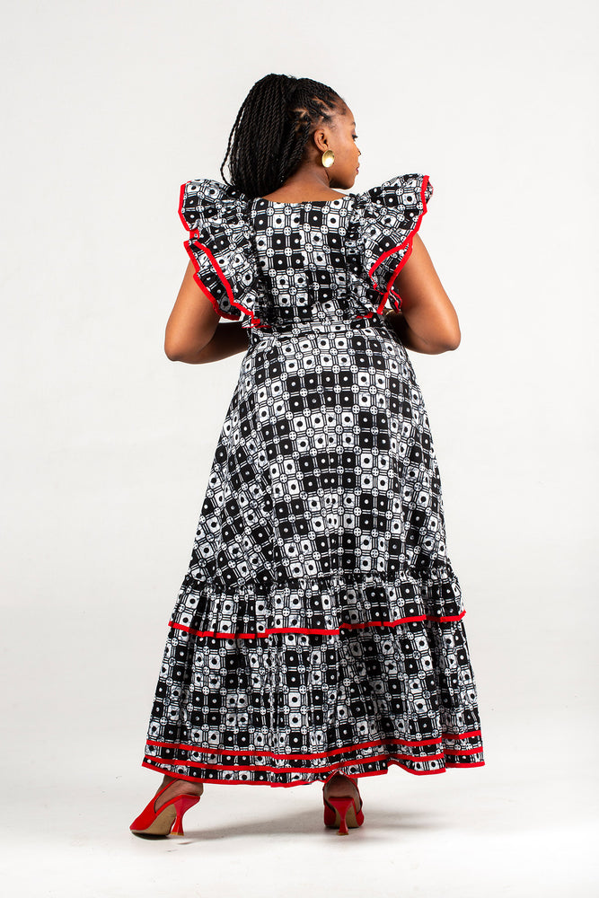 Frida Black/White/Red Maxi Contrasted Dress
