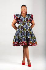 Frida Multicolor/Red Contrasted Lea Midi Dress