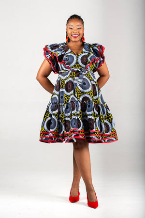 Frida Multicolor/Red Contrasted Lea Midi Dress