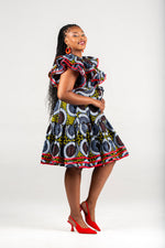 Frida Multicolor/Red Contrasted Lea Midi Dress