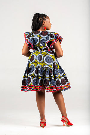 Frida Multicolor/Red Contrasted Lea Midi Dress