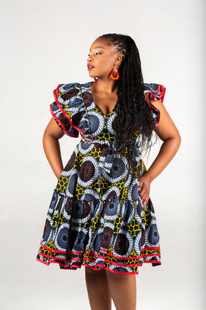 Frida Multicolor/Red Contrasted Lea Midi Dress