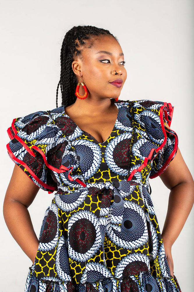 Frida Multicolor/Red Contrasted Lea Midi Dress