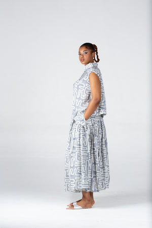 Colleen Eitzen Grey Geometric Print Cat Skirt