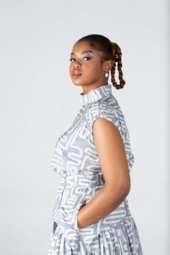 Colleen Eitzen Grey Geometric Print Cat Top