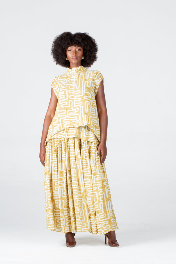 Colleen Eitzen Gold Geometric Print Cat Top