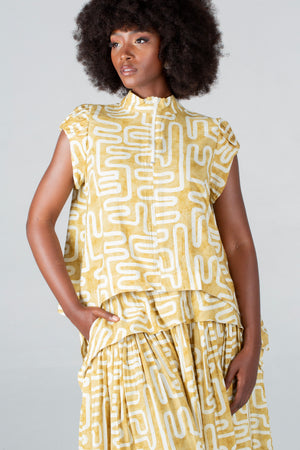 Colleen Eitzen Gold Geometric Print Cat Top