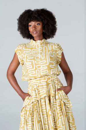Colleen Eitzen Gold Geometric Print Cat Top