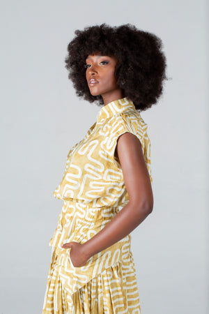 Colleen Eitzen Gold Geometric Print Cat Top