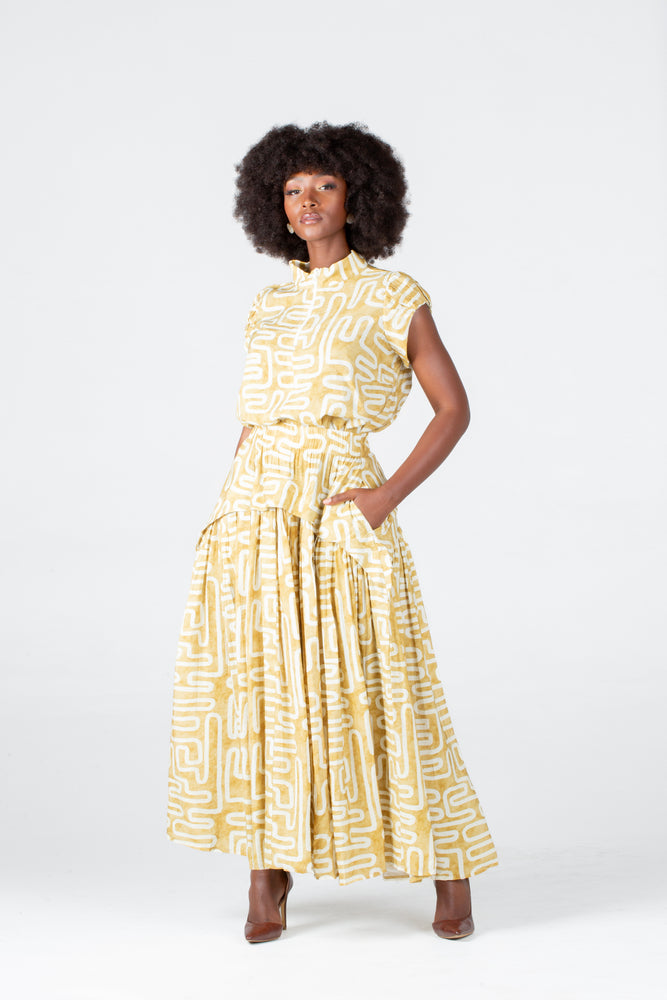 Colleen Eitzen Gold Geometric Print Cat Skirt