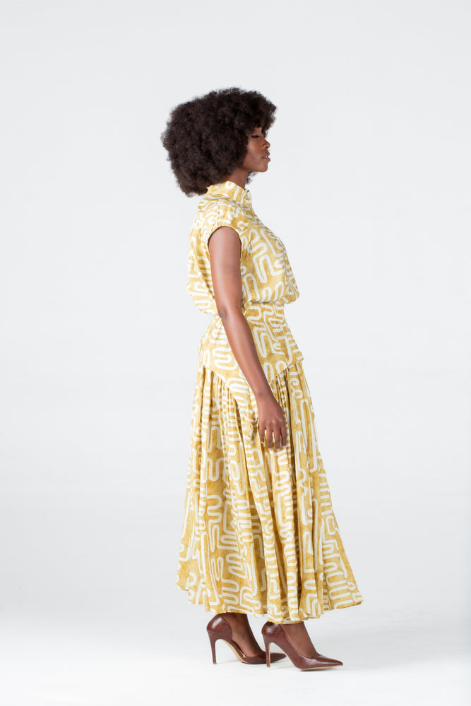 Colleen Eitzen Gold Geometric Print Cat Skirt