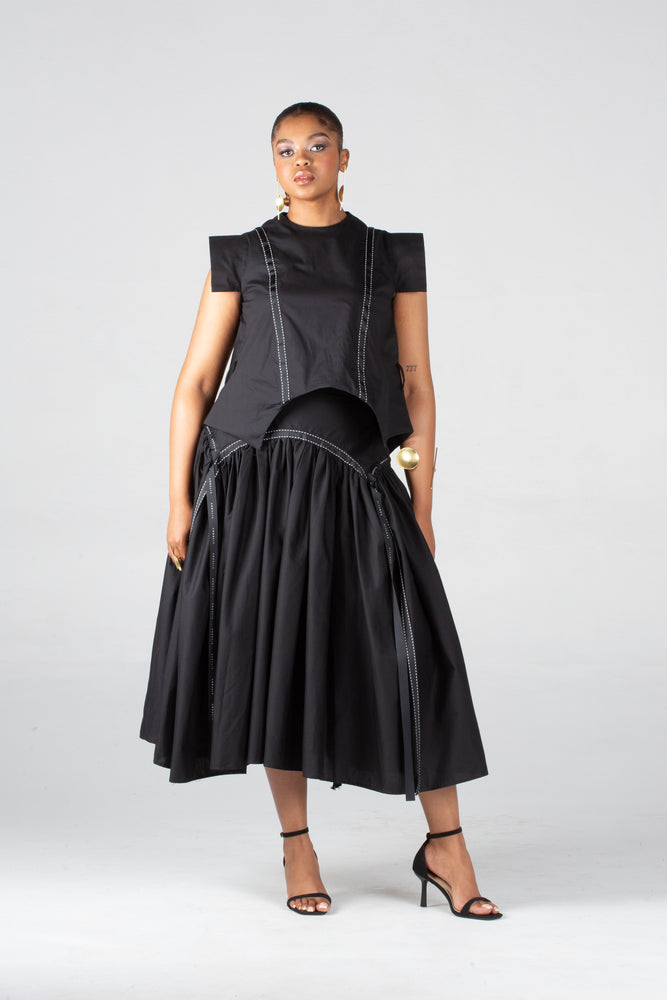 Angaila Mwezi Midi Skirt With  A Yoke And Ribbon Detail