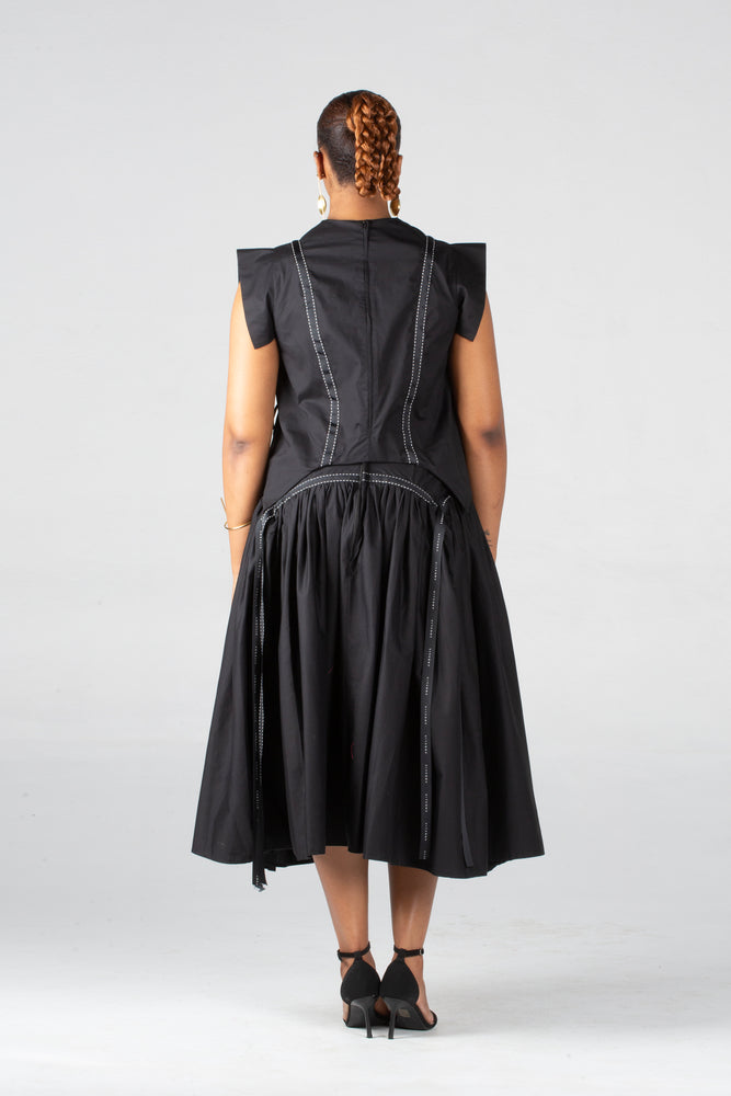 Angaila Mwezi Midi Skirt With  A Yoke And Ribbon Detail