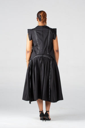 Angaila Mwezi Midi Skirt With  A Yoke And Ribbon Detail