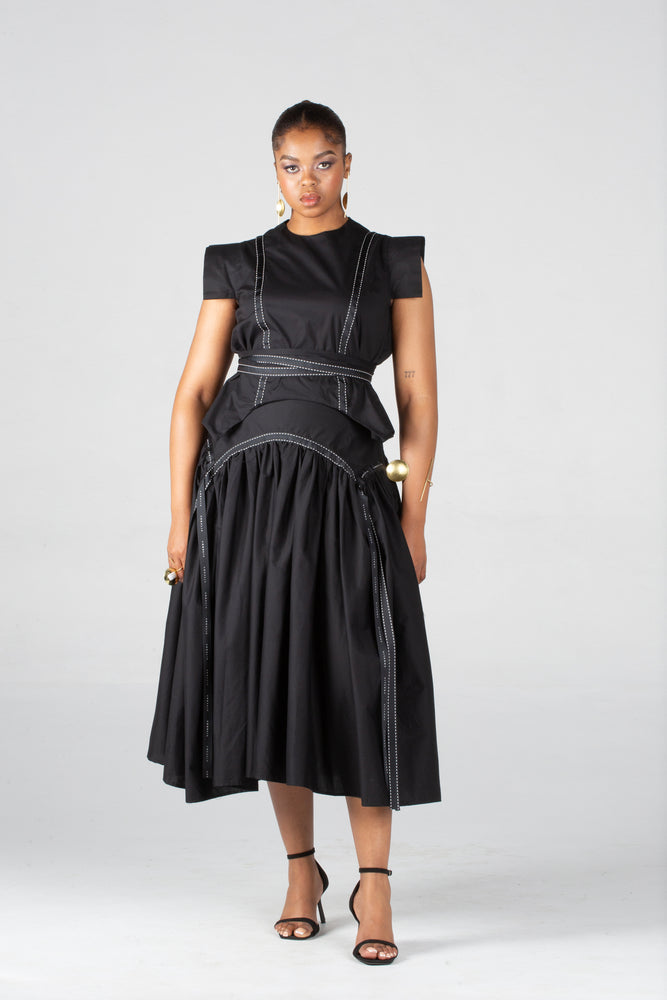 Angaila Mwezi Midi Skirt With  A Yoke And Ribbon Detail