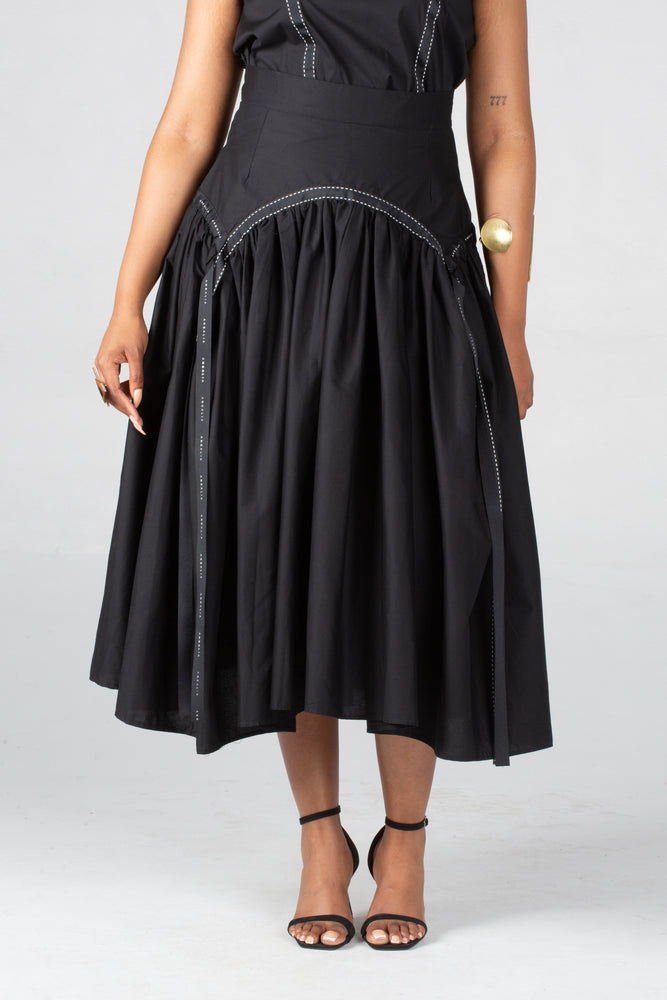 Angaila Mwezi Midi Skirt With  A Yoke And Ribbon Detail