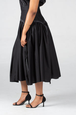 Angaila Mwezi Midi Skirt With  A Yoke And Ribbon Detail